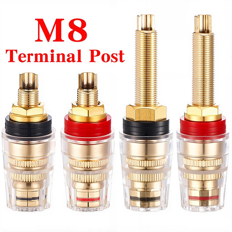 HIFI Copper Socket Plug Crystal Audio Speaker Connector Gold-plated Amplifier Terminal Binding Post Banana Plug Socket M8 L8