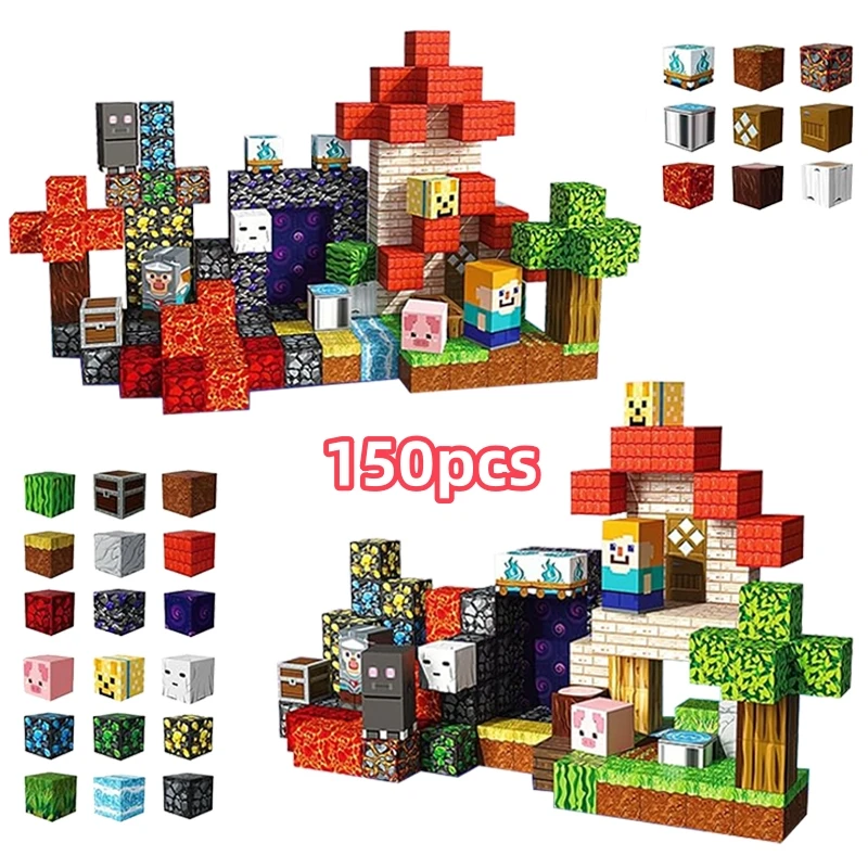 Ensemble de construction de carreaux magnétiques, 150 pièces, jouets STEM créatifs, maison forestière, Puzzle 3D, décoration DIY, cadeaux éducatifs pour enfants