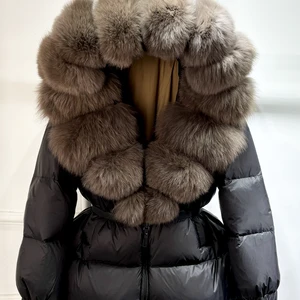 Janveny 2024 Winter Puffer Women's Jacket Real Fox Skin With Hot Hood Hot 90% White Duck down Women's Casac 8 Main Sales Women's Puffer Casaco - №8