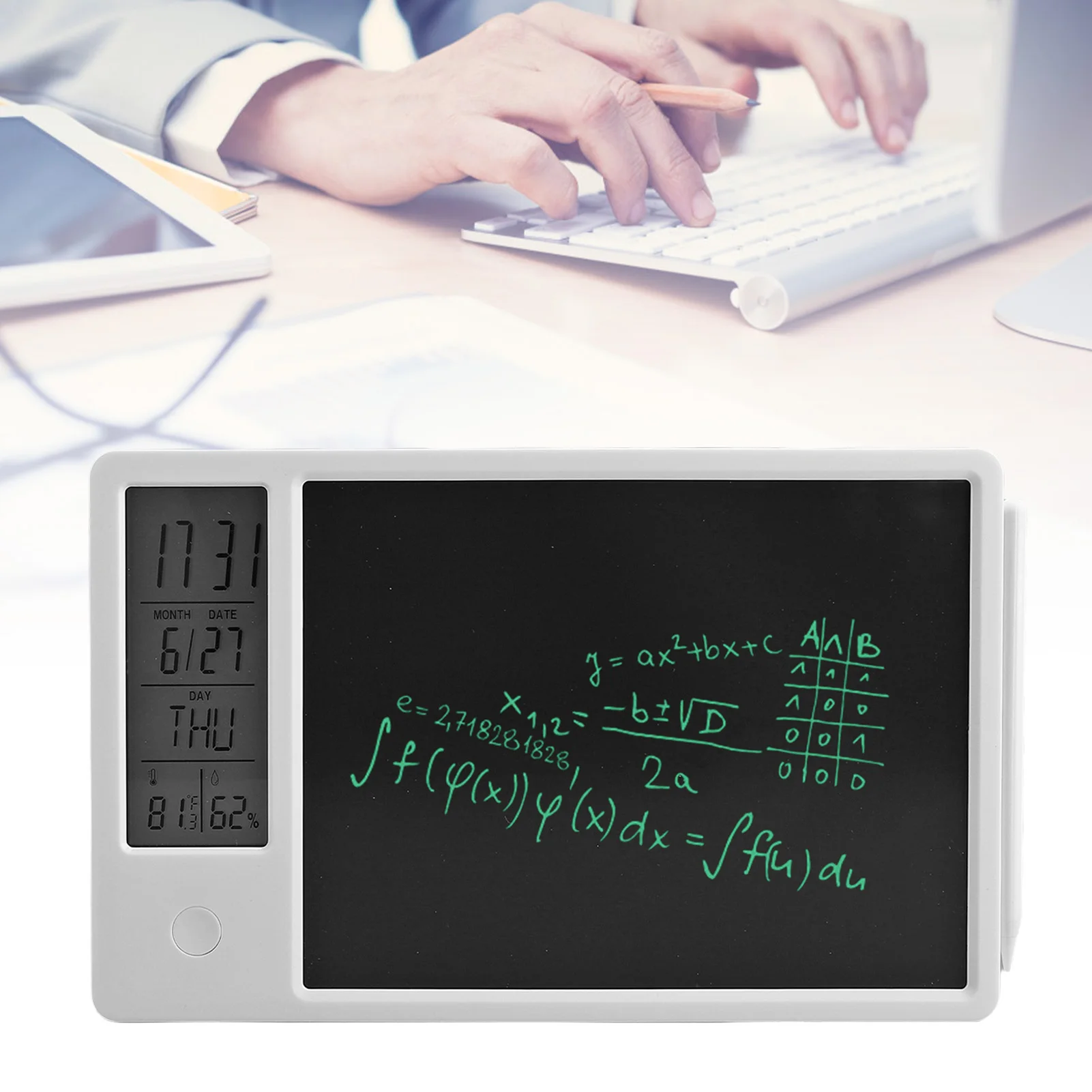 10 Inch LCD Writing Tablet Rechargeable Erasable Electronic Doodle Board with Digital Clock Calendar for Office Business Home