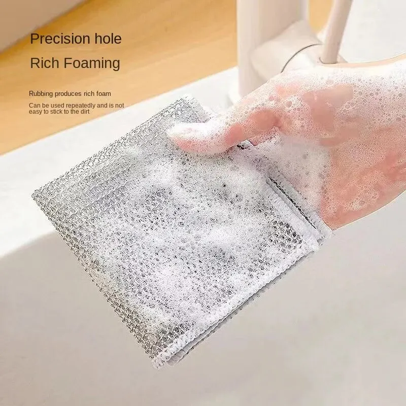 Silver silk cloth, double-sided mesh dishwashing cloth, non greasy, easy to clean, household brush pot, sturdy and wear-resistan