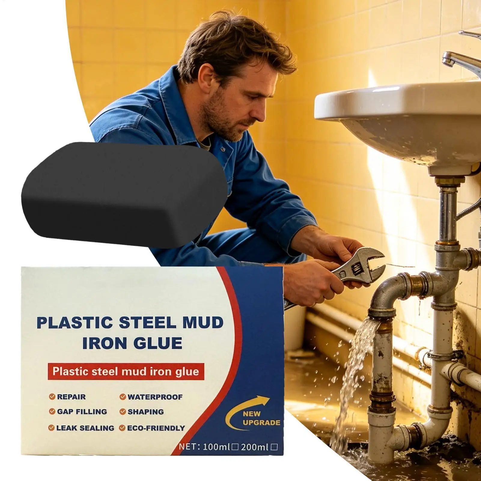 100g Waterproof Metal Putty Steel Mud Adhesive Repair Leak Sealant Anti-Corrosion For Tile Pipe Concrete Stone Tool