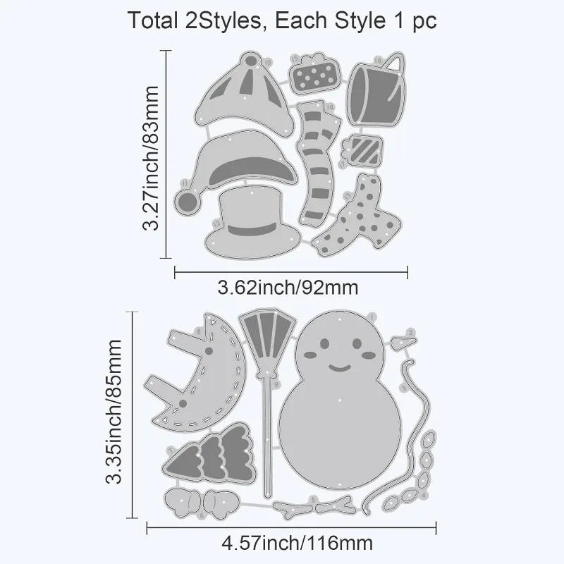 2pcs Winter Snowman Cutting Dies Hat Scarf Carbon Steel Die Cuts Christmas Embossing for Scrapbooking Card DIY Craft Decoration