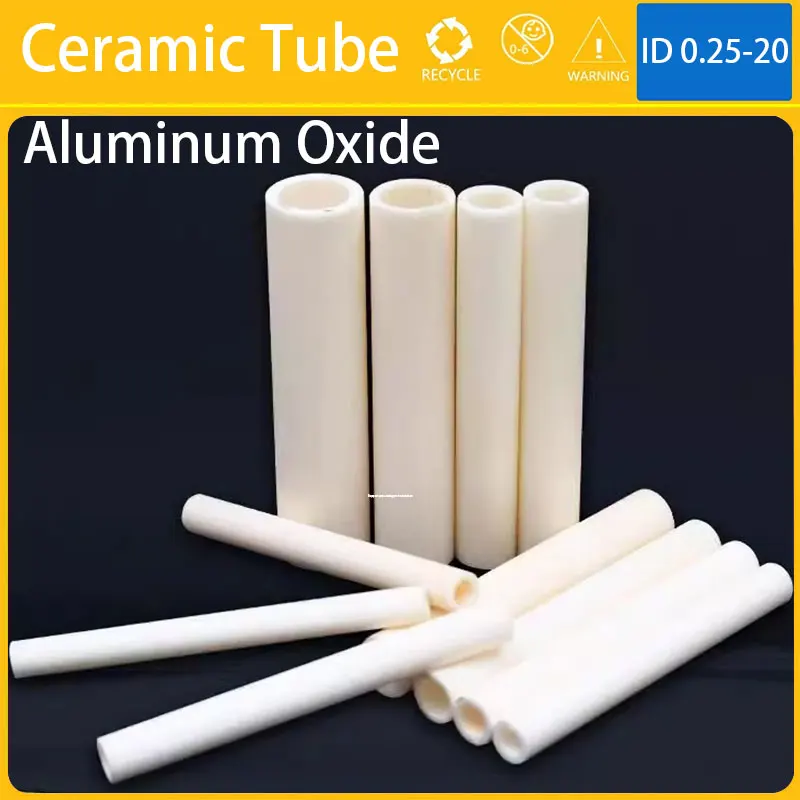 ID 0.25-20mm Ceramic Tube Aluminum Oxide High Temperature Resistant Insulation Hollow Thermocouple Protection Ceramic Tube