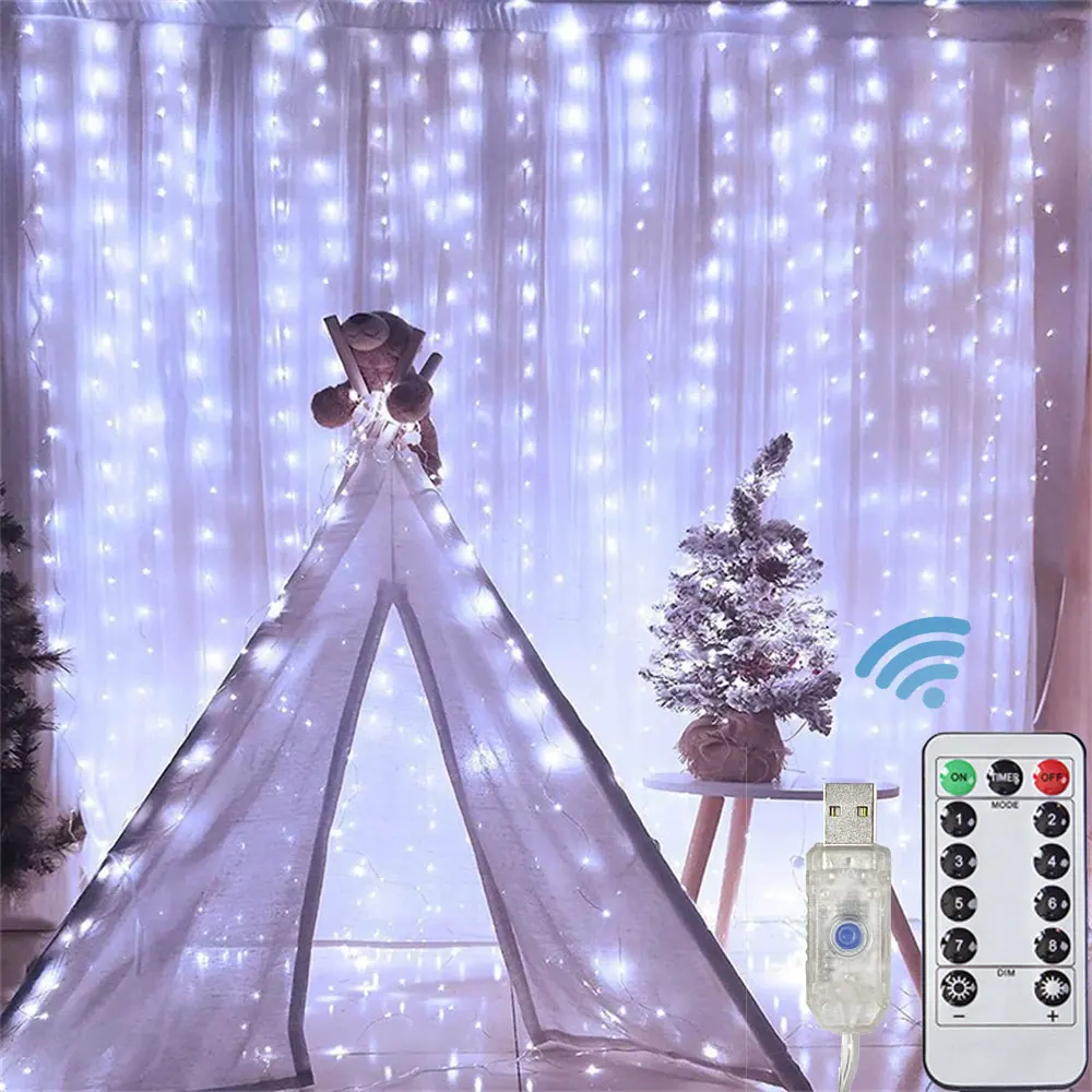 

USB String Lights Holiday Wedding Light Garland Lights for Bedroom Remote Control Curtain LED Christmas Halloween Decor