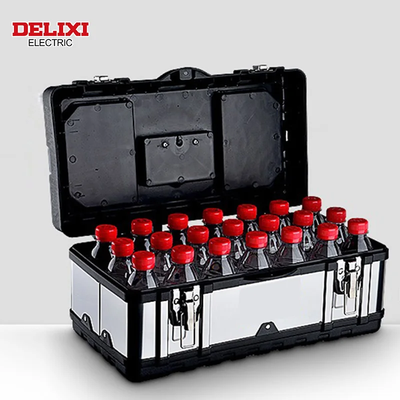 DELIXI ELECTRIC Tool Box 17in with Removable Tray with Stainless Steel Lock Secured, Small Parts Box