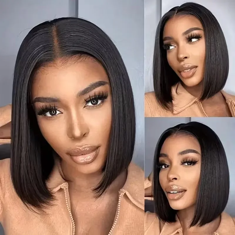 Front lace wig, black, middle-parted, straight bob styleBob1bXuchang wigs with free labeling