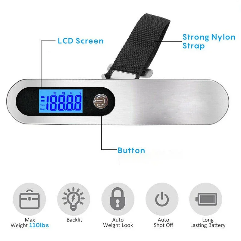 Portable 50kg 10g Digital Scale Electronic Luggage Suitcase Scale Weigh Balance Travel Hand Hanging Steelyard scale with Belt