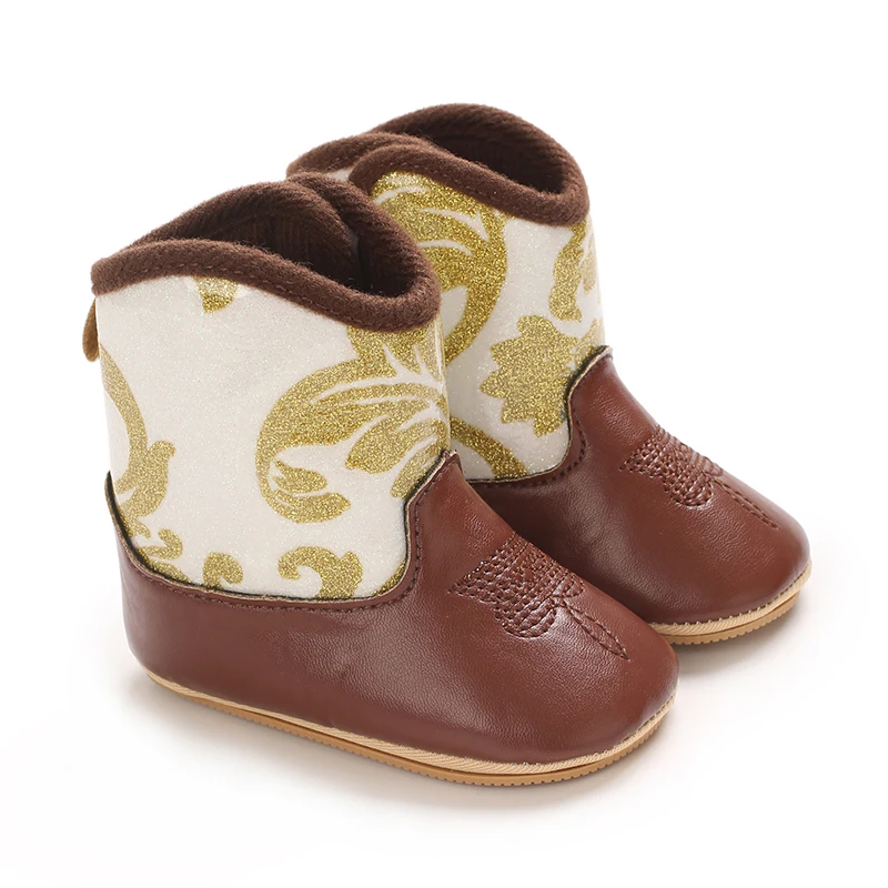 Botas antideslizantes con suela de goma para bebé, botines de longitud media bordados, estilo vaquero occidental, a la moda e informal, 0 a 18 meses, novedad