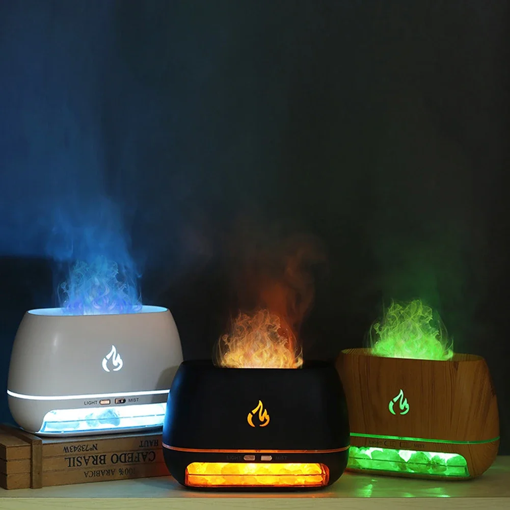 New Himalayan Crystal Salt Stone Aroma Air Humidifiers 3D Flame Fire Colorful Night Light Aromatherapy Essential Oil Diffuser