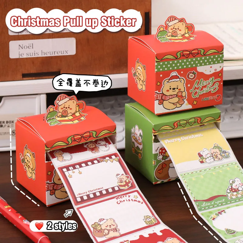 128 Sheets/Box Pull-up Square Memo Pad Christmas Pasted Sticky Note Decoration Message-Leaving Note Stationery Supplies