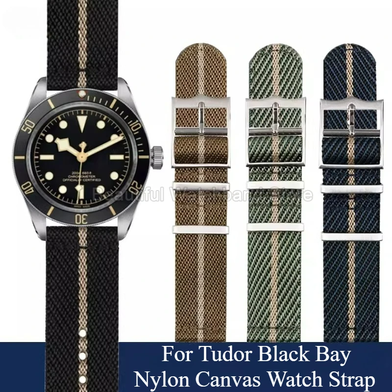 Stainless Steel Special Flower Buckle 22 20mm for Tudor Black Bay IWC DW Original Quick Release Style Nylon Canvas Watch Strap