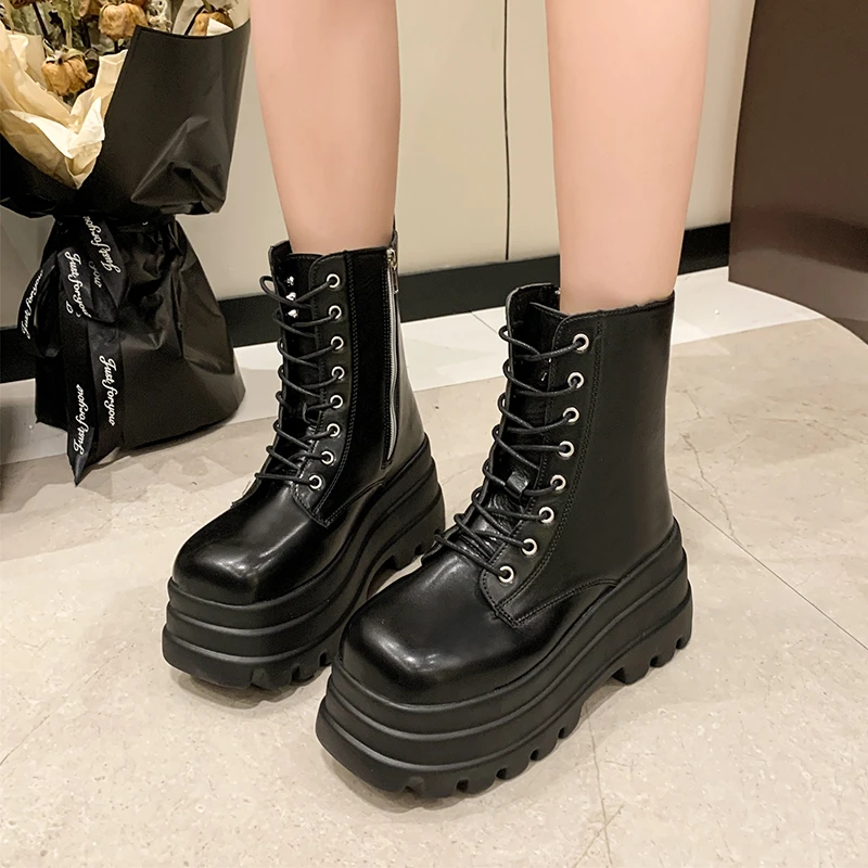 Winter New Elegant Fashionable Casual Short Boots Side Zipper Round Toe Thick Sole Heightening Women\'s Model Fashion Boots
