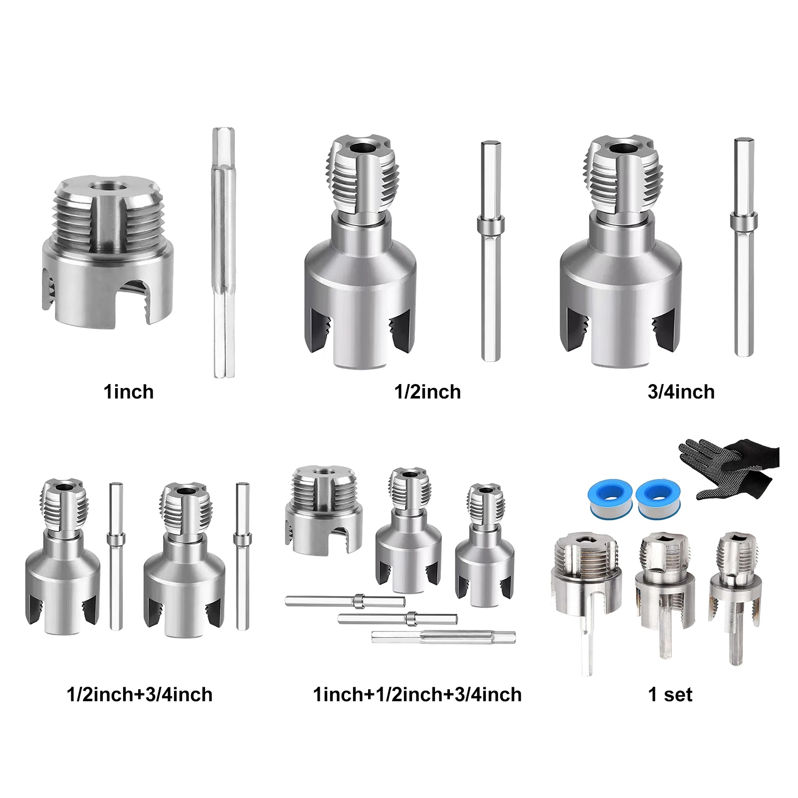 Integrated Internal & External Pipe Threading Tool 1/2in 3/4in 1in PVC Pipe Threader Kit for Electric Drill