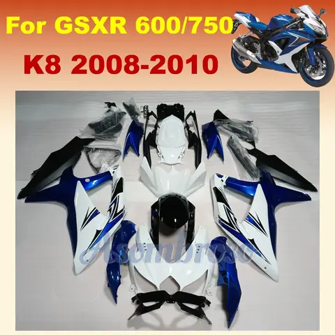 ABS Injection Molded Fairing Kit fit for GSXR 600 2008 2009 2010 GSXR 750 08-10 GSX-R600 K8 blue white bodyframe panels cover