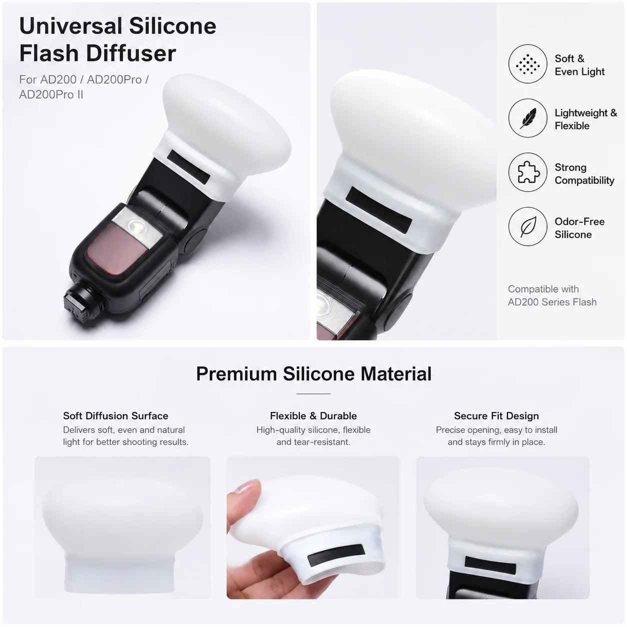 Soft Silicone Flash Light Diffuser Compatible with Godox AD100Pro AD200Pro II V1Pro Canon Nikon Sony view 5