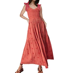 Women's Flower Print Long Dress Bodycon Tie Shoulder Frill Trim Sweetheart Neck Sleeveless Tiered Ruffle Dress for Party