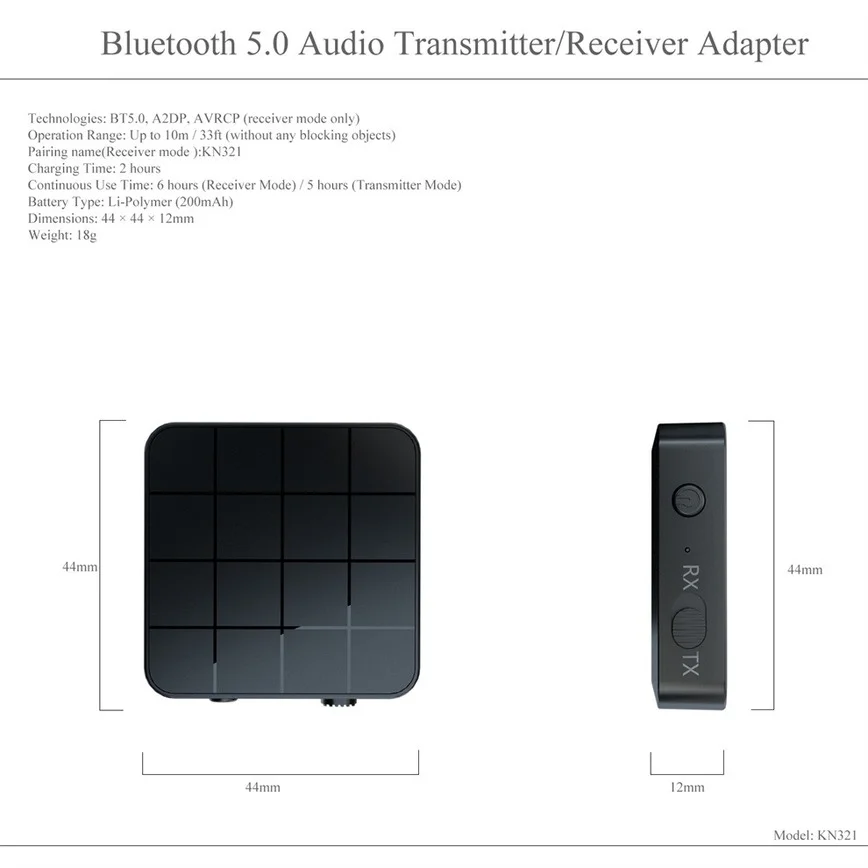 2 in 1 Bluetooth 5.0 Audio Receiver Transmitter Music Stereo Wireless Adapter With RCA 3.5MM AUX Jack For Car TV PC Speake KN321