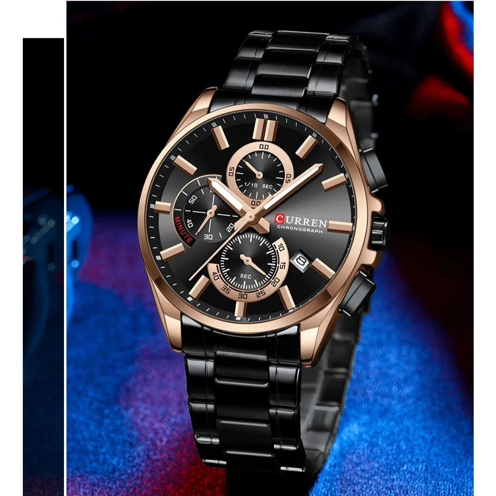 CURREN 8475 Men six-hand Quartz multifunctional watch waterproof large dial men's watch Stainless Steel Bracelet casual fashion view 6