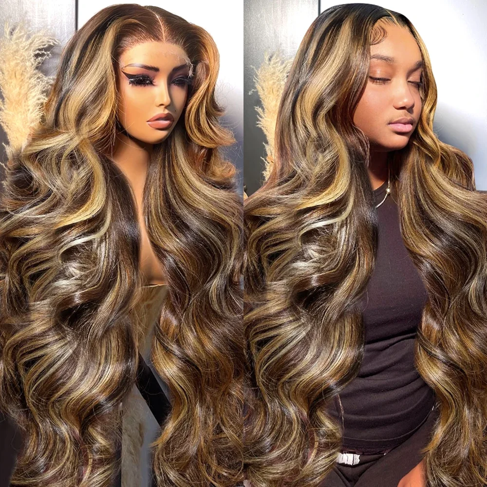 13x4 13x6 Frontal HD Transparent Lace Human Hair Wigs p4/27 Colored Body Wave Human Hair Front Wigs For Women 200 Density