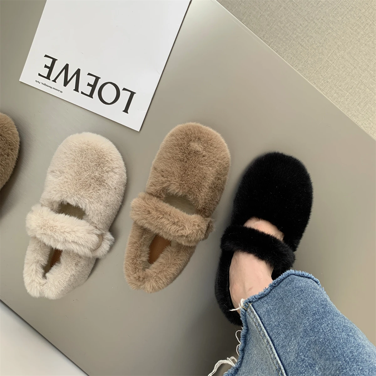 Shallow Mouth Square Toe Korean Shoes Soft Casual Female Sneakers Women\'s Moccasins Autumn Flats Loafers Fur Slip-on 2024 New Ro