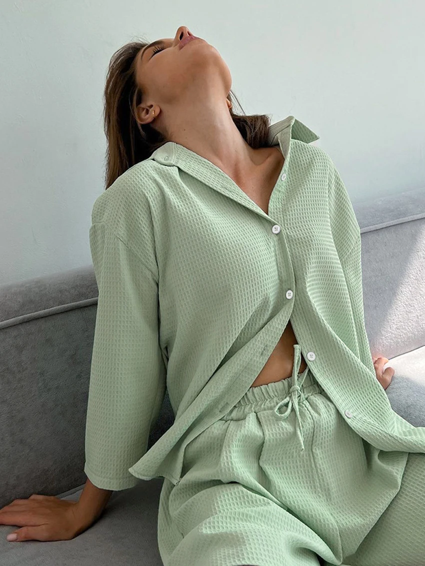 Marthaqiqi Autumn Home Clothes Women Long Sleeve Nightgowns Turn-Down Collar Sleepwear Shorts Causal Ladies Pajamas 2 Piece Sets