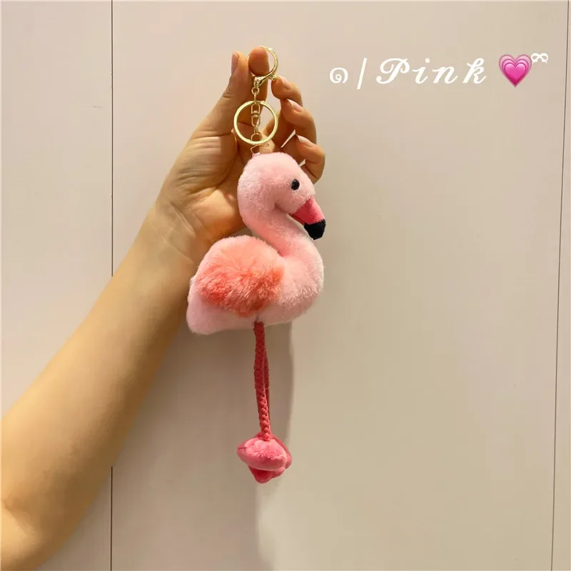 Cute Girl Heart Flamingos Pendant Bird Plush Keychain Girl Gift Bag Accessories Backpack Pendant Child