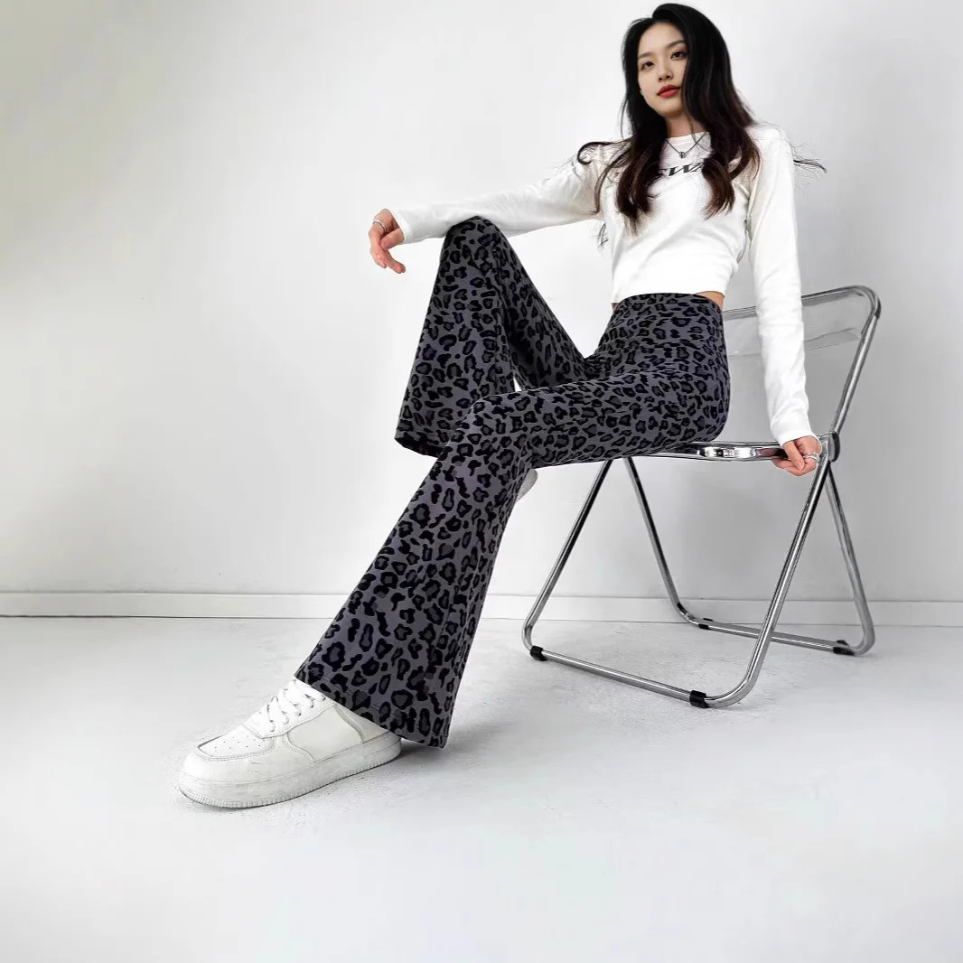 2025 Leopard Print Flared Pants Micro-pull Pants High Waist Women's Pants