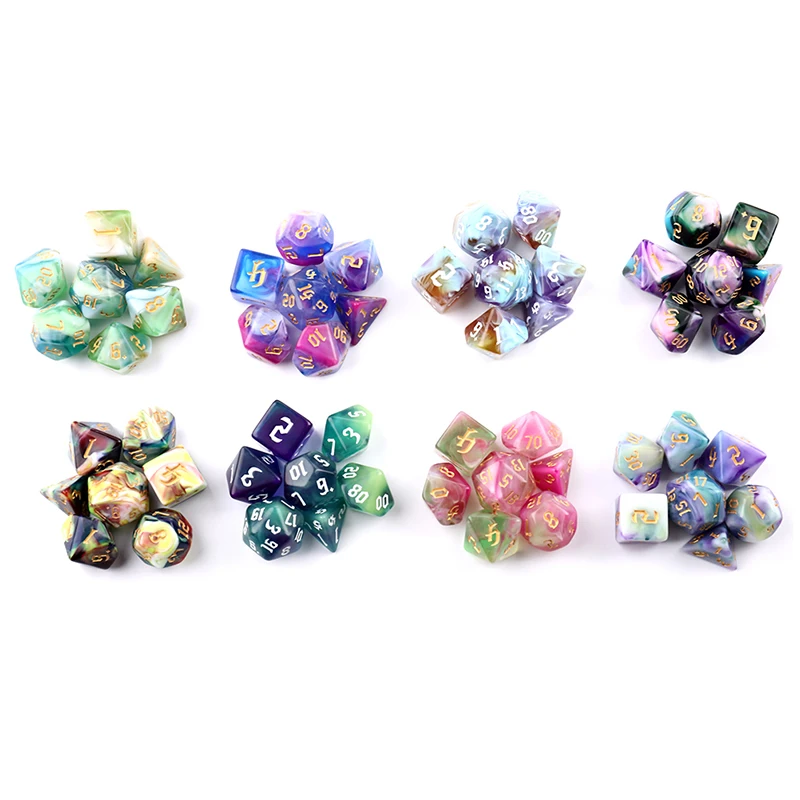 7pcs/set Polyhedral 7-Dice Two-Tone Swirl-DND Dice Set for RPG/MTG D4 D6 D8 D10 D% D12 D20 Dice Games Family Party Board Games