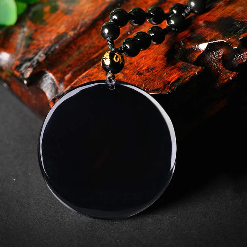 Obsidian six character mantra pendant, Guanyin Bodhisattva's Great Ming Mantra pendant, necklace, men's and women's jade pendant