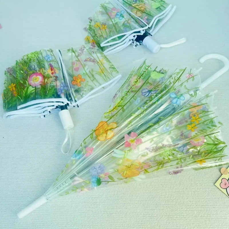 

‌Spring Cute Clear Auto Open/Close Umbrella, Photography Prop for Girls, Fashion Student Folding Compact Parasol-High Aesthetics