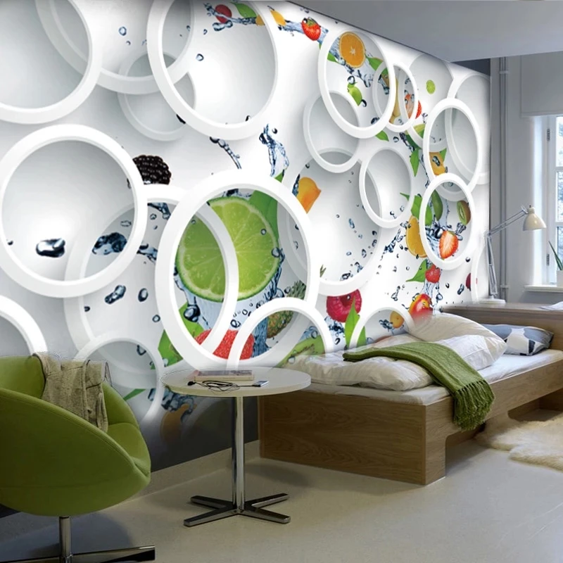 Custom Mural Modern Abstract Art 3D White Circle Fruits Restaurant Kitchen Wallpaper Living room sofa TV background wall bedroom