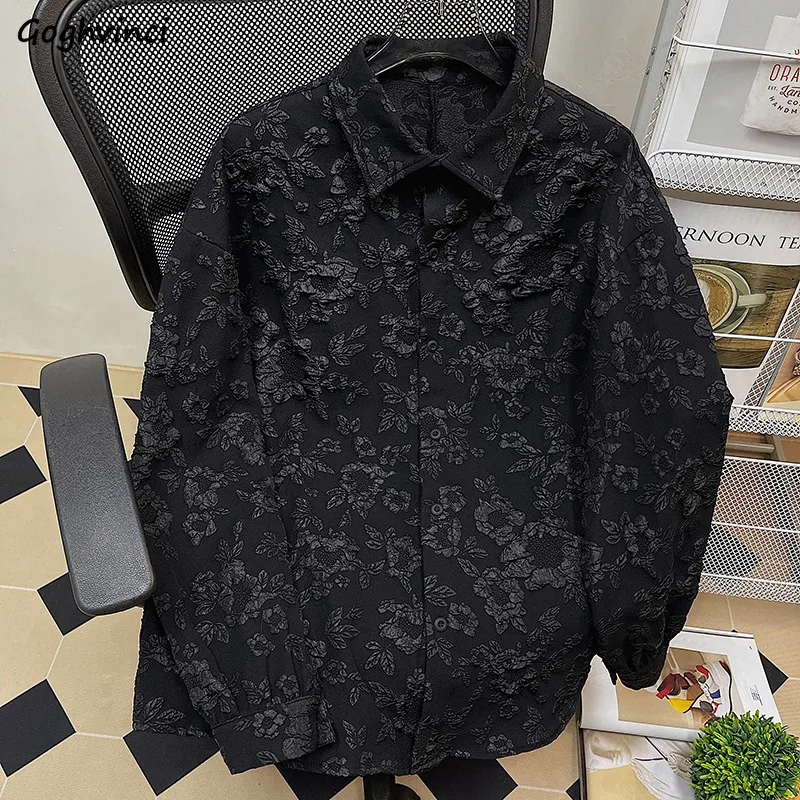 Shirts Women High Street Korean Fashion Chic Sweet Cool Girls Long Sleeve Turn-down Collar Jacquard Design Casual Unisex Ins