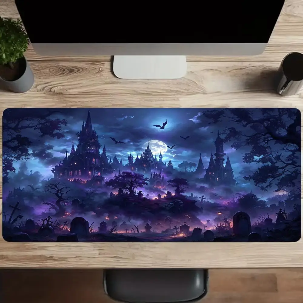 Moonlit Gothic Mousepad Desk Mats Laptop Accessories Desk Gadgets Gaming Office Mouse Mat Playmat Keyboard Gamer Decoration Rug