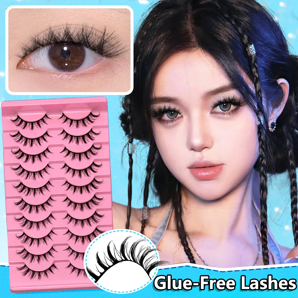 Natural Long Cosplay Makeup Cross Strip False Eyelashes Black Eye Lashes Makeups Cat Eye Lashes 10 Pairs Fluffy Faux Mink Lashes