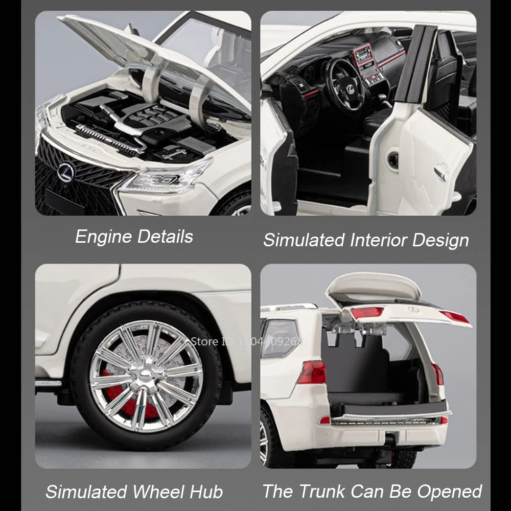 1:24 LX570 Remote Control Car Model Toy Sound Light Multi-directional Driving Metal Diecast Simulation Models Gifts Toys for Kid