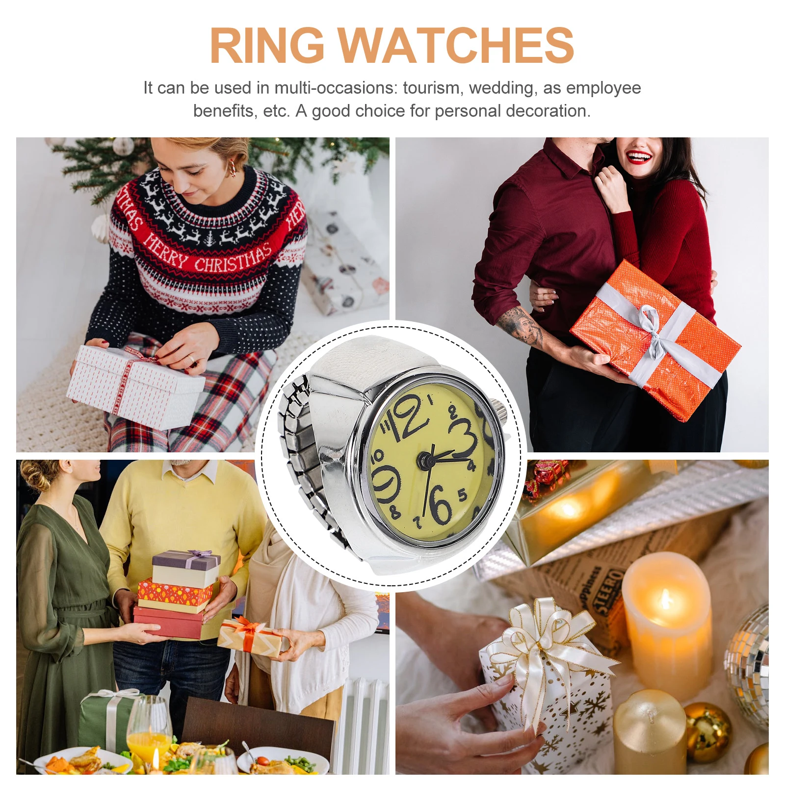 

2pcs Finger Wear Quartz Watches Creative Ring Watches Mini Time Display Accessories for Women Men (Yellow)