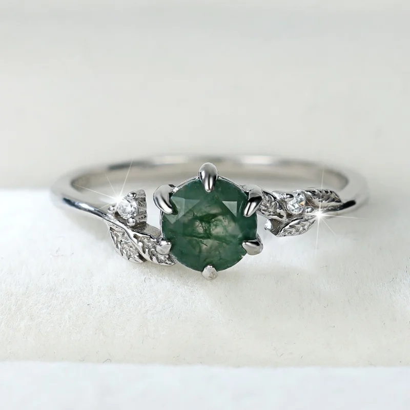 Non Fading High-end Round Agate Edge Tree Branch Six Claw Ring, Atmospheric, Light Luxury, Versatile Jewelry and Accessories