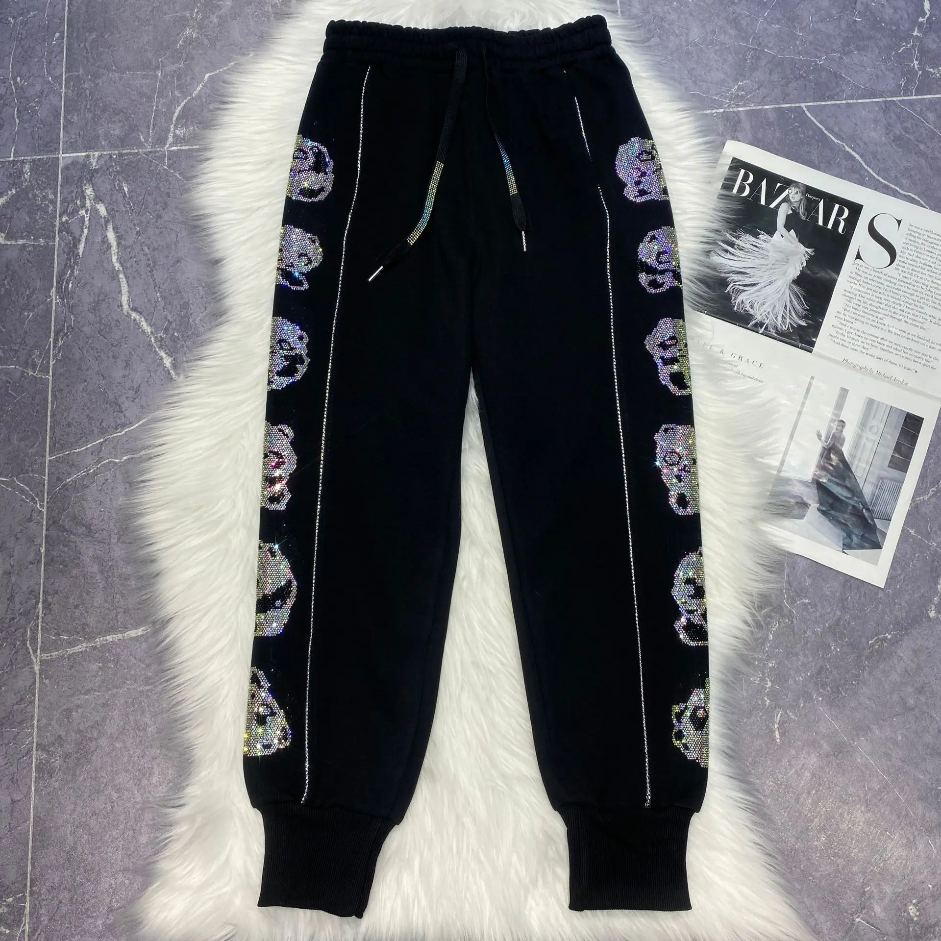 

Hot Drilling Women Sweatpants Autumn Winter Casual Harem Pants Drawstring Elastic Waist Streetwear Sports Pants