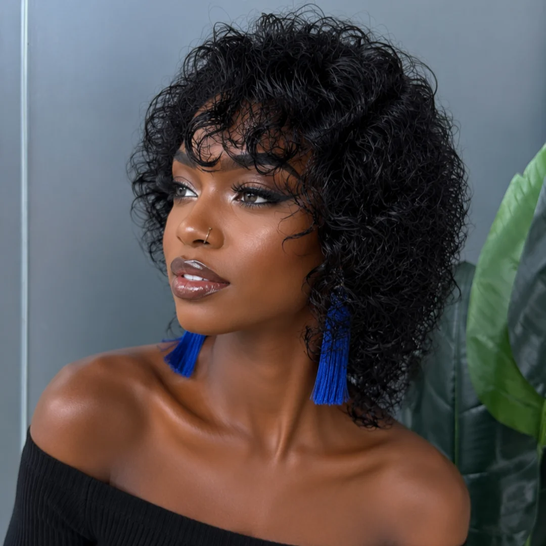 Women Short Water Wave Remy Human Hair Machine Made Wig 8 Inch Beginner Friendly Fashion Look for Daily Occasions