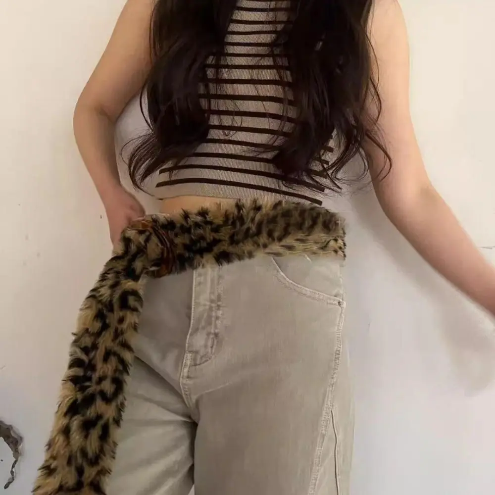 فروي ليوبارد طباعة أفخم حزام الجينز ديكور Y2K أفخم شرابات زنار الهيب هوب Steampunk الجاز أزياء رقص الإكسسوار