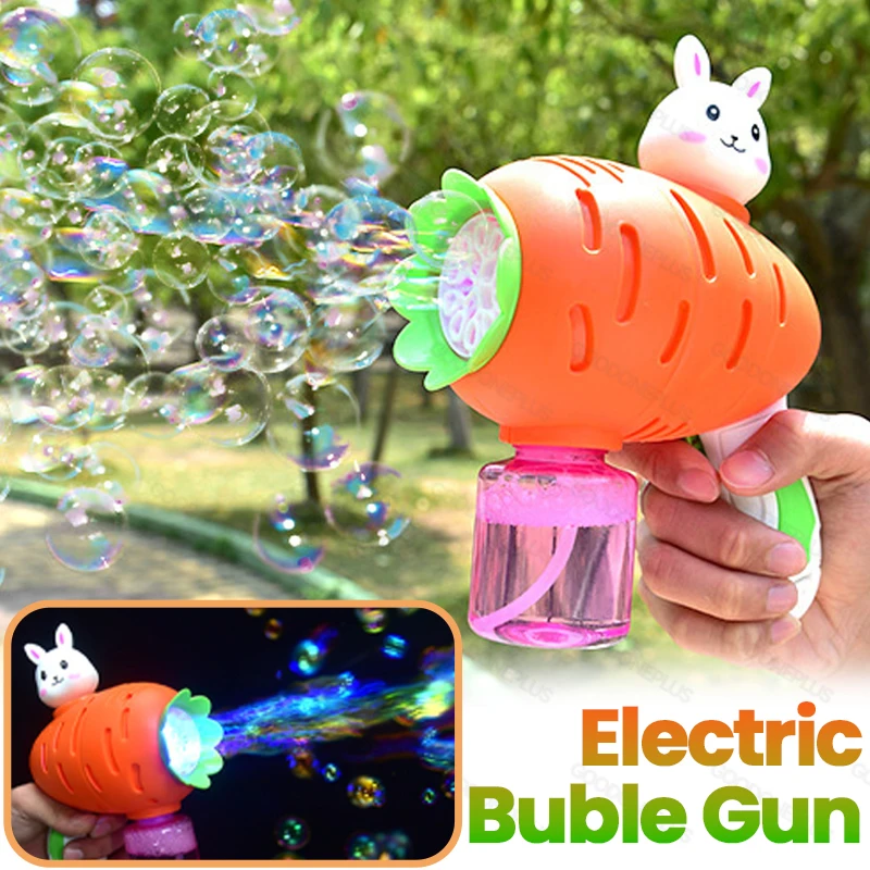 Easter Bunny Carrot Bubble gun 12 holes fully automatic Electric Bubble Gun Bubble Blowing Soap bubble machineKids Easter Gift