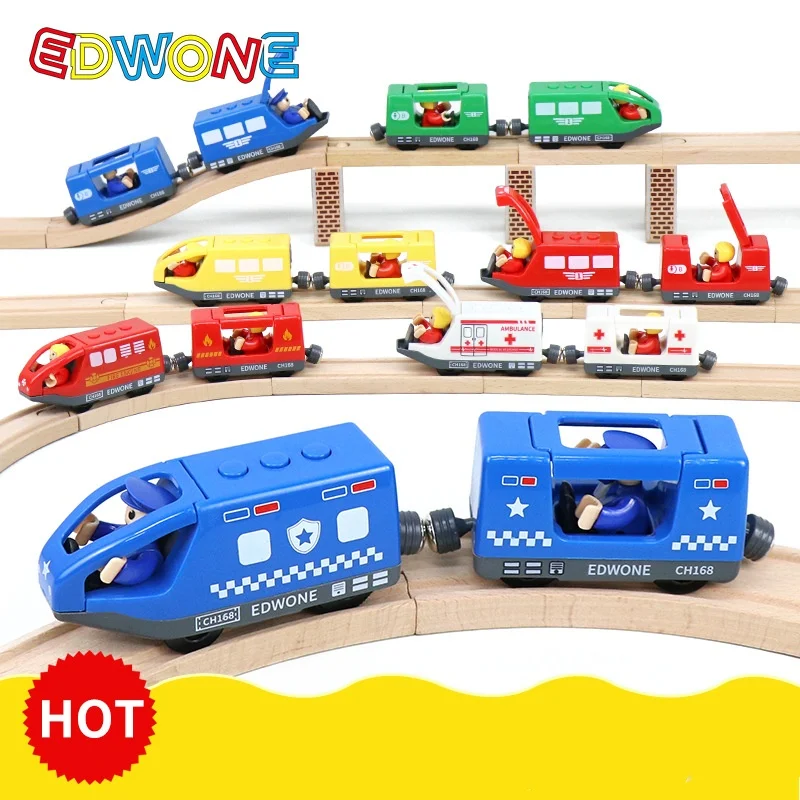 wooden Electric car set Magnetic Electric Train with Little Doll Diecast Slot Toy set Compatible Railway Wood Track Rail Train