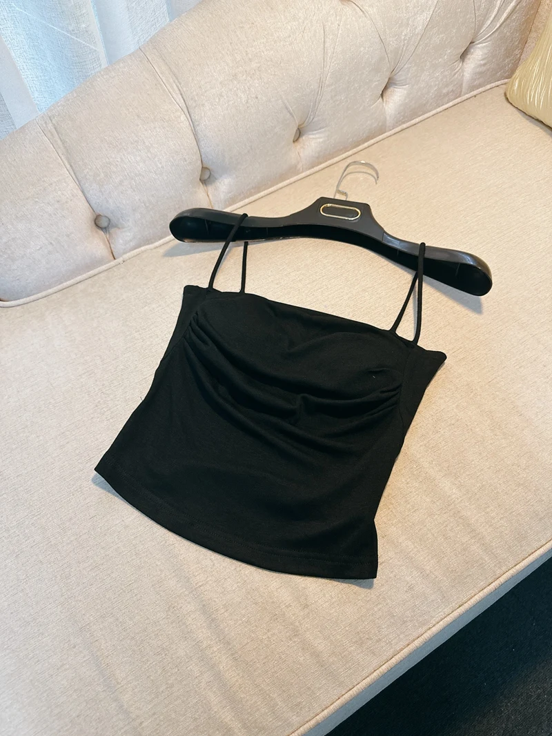 

Original Design Folded Bustier Top Inner Wear Knitted ort Sle One oulder Women's Vest Top Polyester Fiber Thin Model