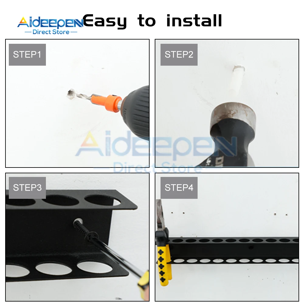 Wall-mounted 14-hole Hardware Tool Storage Rack Hammer/pliers/screwdriver Manual Tools Integrated Storage Base Stand