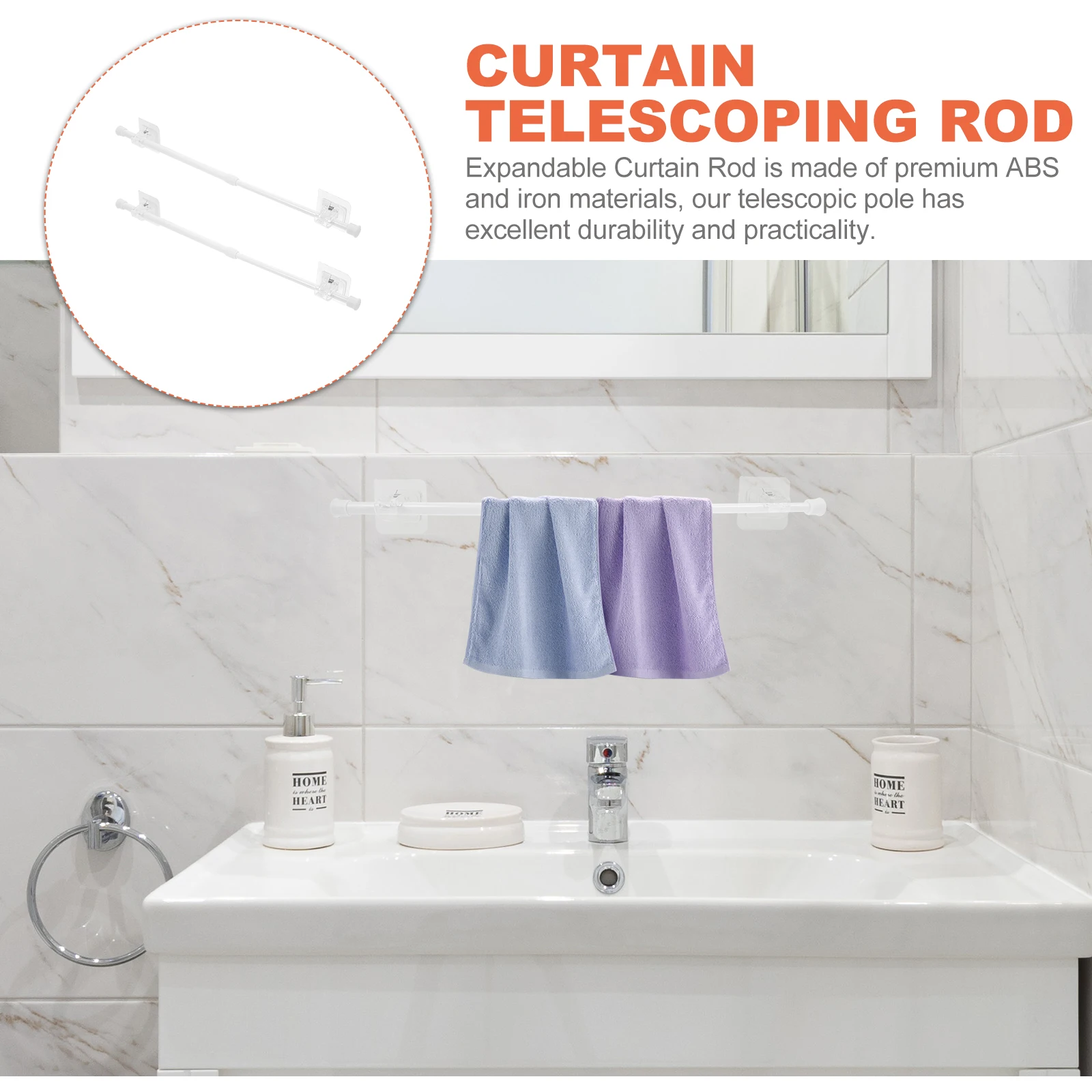 

2 Sets 30-50cm Curtain Telescopic Rods Expandable Shower Bathroom Poles No Drill Hanging Hooks Spring Tension Rod Bracket