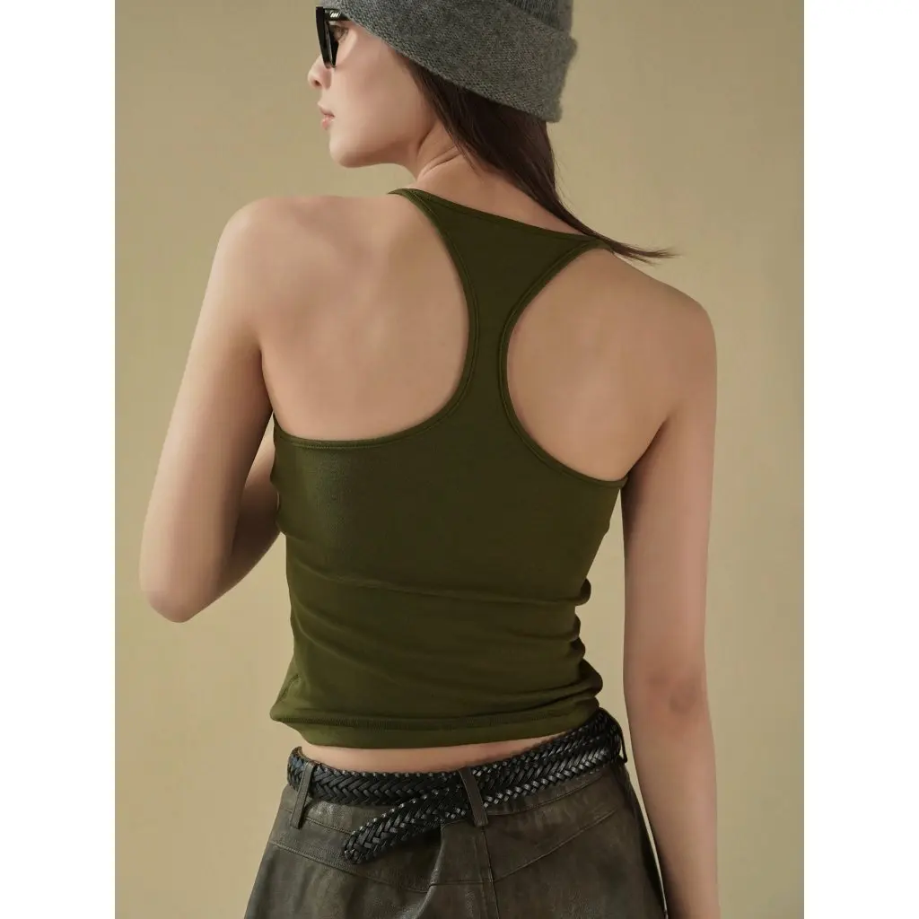 

Lu Fu Women's Sleeveless Camisole Retro American Style Tight Fit Nude Skin-Friendly Casual Top for Summer