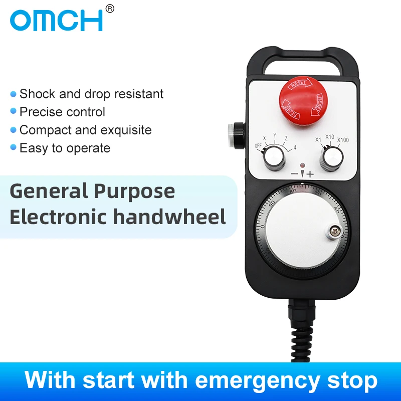 OMCH Rotary Encoder Handheld Box Pulse Increment Adjustable Red Emergency Stop Button 25 100P/R Generator Hand Wheel RST1474