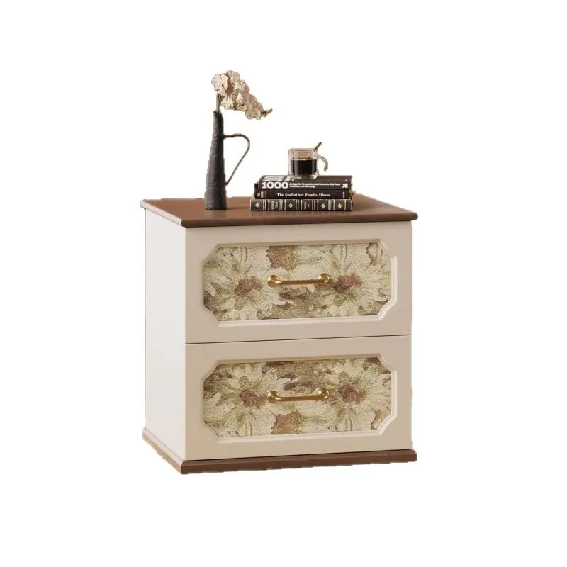 Medieval retro printing drawer bedside table solid wood household bedroom bedside table small objects rack edge few