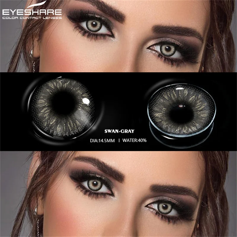 EYESHARE 2pcs Natural Colored Contact Lens for Eyes Gray Colored Lens Eyes Beautiful Pupil Yearly Makeup Green Eye Contacts Lens